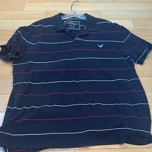 American Eagle Outfitters Navy Polo with Red and White Stripes